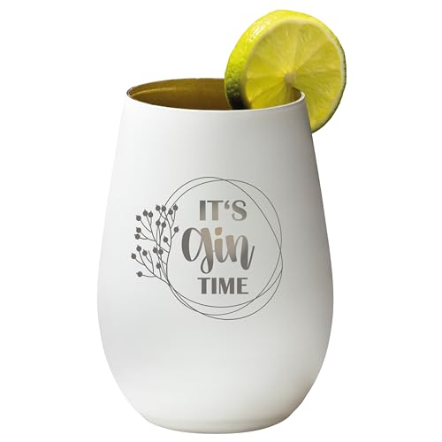 4youDesign Gin Tonic Glas mit lustigem Spruch It´s GIN Time – Geschenk für Männer, Frauen zum Muttertag oder Vatertag – Tumbler-Party-Glas aus Kristallglas – sehr bruchsicher – weiß – 465ml