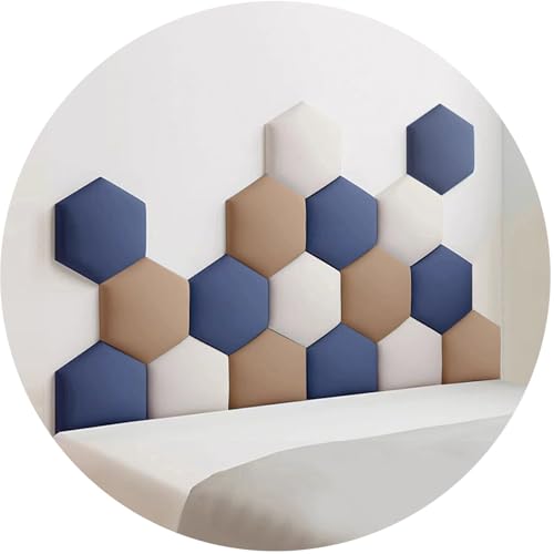 Paneles de pared acolchados autoadhesivos hexagonales de tela para dormitorio 2