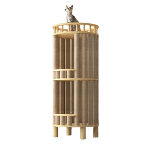 木製の猫の巣 据え置き 安定性 省スペース 猫 中型猫 多頭飼い 猫部屋 天然麻紐の爪とぎポール 猫別荘 密閉型猫ハウス 無垢材の猫のアクティビティタワー 組み立て簡単 (F)