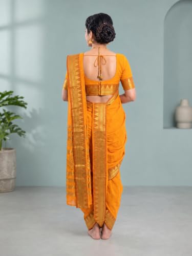 Image of Mom and Me Women Ready to Wear Nauvari Saree, Maharashtrian Peshwai Paithani, 9 Yard Readymade, Acrylic Cotton, Free Size, Traditional Ethnic Saree, with Blouse Piece