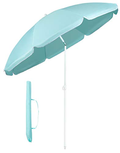 Sekey® - Sombrilla de 160 cm de diámetro inclinable para patio, jardín, balcón, piscina, playa, redondo, Sunscreen UV20+, Hellblau, 160cm, sombrilla de jardín ajustable