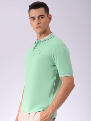 Image of The Indian Garage Co Men Regular Fit Textured Polo Neck Half Sleeves Tshirt
