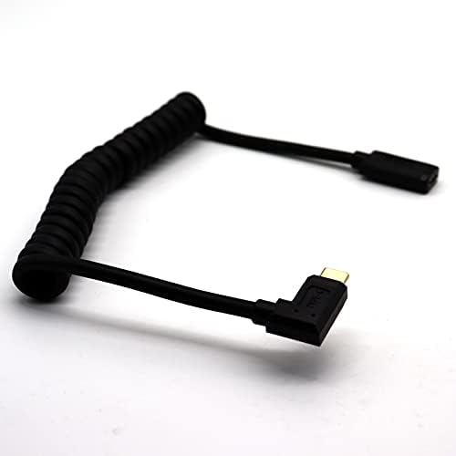 Spring Fast Data Charging Coiled USB C Cable, Disscool 90 Degree Angle USB 3.1 Female to USB 3.1 Male Cord Type C Extension Cables, Compatible With 4K Video/Notebook/Dock(1.2m)