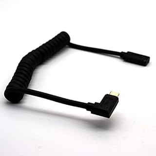 Spring Fast Data Charging Coiled USB C Cable, Disscool 90 Degree Angle USB 3.1 Female to USB 3.1 Male Cord Type C Extension Cables, Compatible With 4K Video/Notebook/Dock(1.2m)