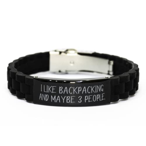 Special Backpacking Black Glidelock Clasp Bracelet, I Like Backpacking and Maybe 3, New Gifts for Men Women, Christmas, Hanukkah, Kwanzaa, New Years Eve, Valentines Day, Easter,