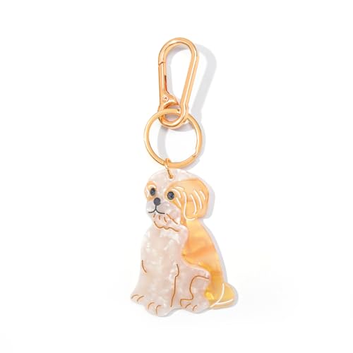 Dog-Shaped Bag Clasp & Keychain Charm- Acetate Animal Clip with Gold-Tone Metal