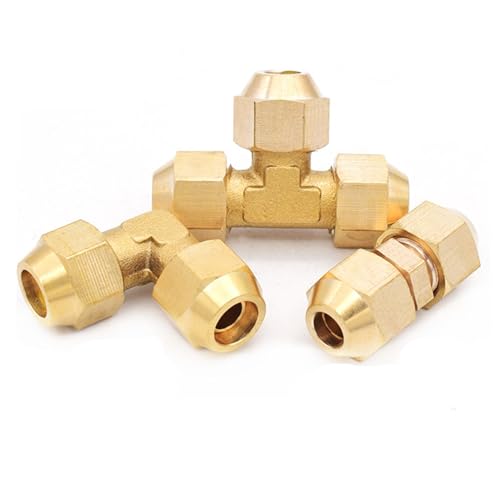 Ziluao Qinlu-Brass Connector Hose Fitting Tube OD 6/8/10/12/14mm Flared Copper Pipe Fittings Brass Connector Fitting Air Tool Fitting with Nuts, Corrosion Resistance(L,Tube OD 14mm)