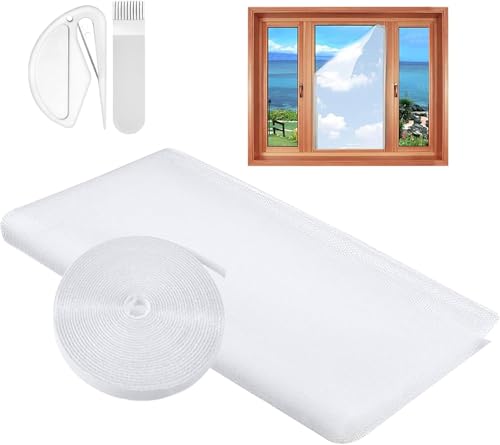 Window Mesh Insect Screen 1PC DIY Self-Adhesive Insect Netting for Windows 130X150CM Window Bug Screen Mosquito Fly Net with A Rolls of Hook Sticky Tape Suitable for Many Types of Windows White