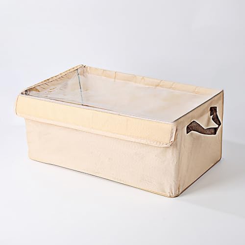 House of Quirk Durable Linen Closet Organizers and Foldable Flip Storage Baskets, Rectangle Storage Boxes for Pants, Jeans, Shirt, Sweaters,Socks (Pack 2, Beige)