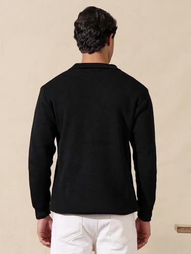 Image of Kvetoo Men's Wool Polo Collar Neck Winter Sweater Full Sleeve Solid Pullover for Casual Office Wear