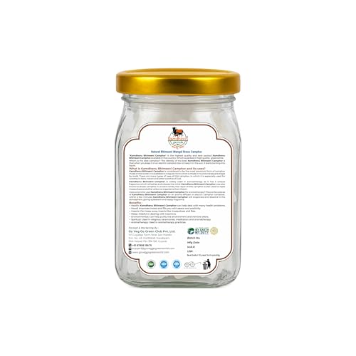 Image of Lab Tested Natural Bhimseni Mangal Brass Camphor | 100% Pure Organic Solid Kapoor for Electric Diffuser, Pooja, Havan, Aarti, Aromatherapy | Premium Glass Jar (75gm Pack of 1)