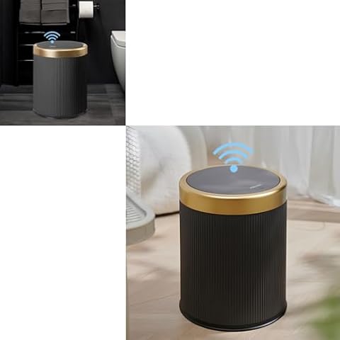 URALFA 2.8 Gallon Black and 3.7 Gallon Black Motion Sensor Trash Can Cover