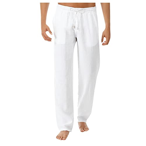 GKZA Men's Linen Pants Casual Linen Dress Pants Drawstring