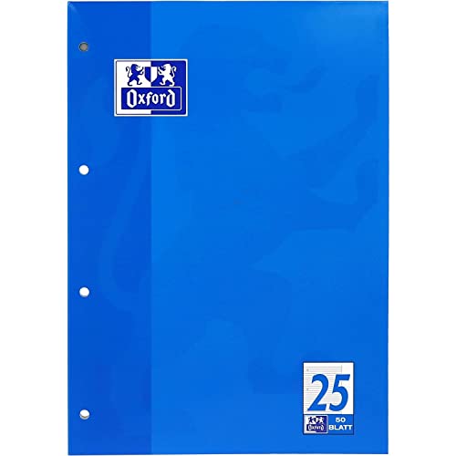 Oxford Schule Schulblock A4, liniert mit Rand, 50 Blatt, blau