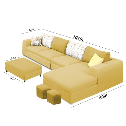 Image of Koza RHS 8 Seater L Shape Sofa Set with Center Table for Living Room (Yellow Fabric) Premium Fabric Sofa