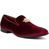Cenprmon Men's Multiple Colors Penny Slip-on Velvet Loafer Suede Tuxedo Dress Shoes Luxurious Smoking Slipper Party Prom Wedding Shoes Red Size 13, Burgundy