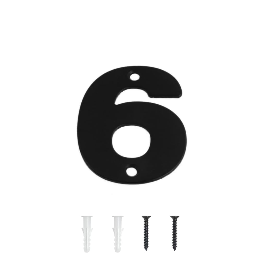 SISI UK Matt Black Front House Door Number 6 Modern Door Numeral 75mm (3 inch) Door Number Plaques For Wall Wooden UPVC & Composite Comes With Wall Plug & Fixing Screws