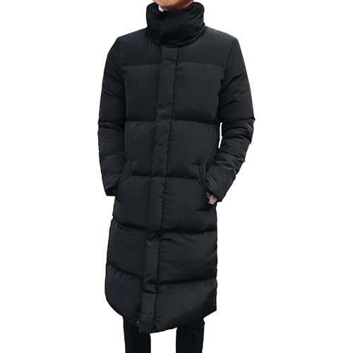 Men's Long Winter Puffer Down Coat Classic Length Quilted Down Jacket Full Zipper Lapel Thicken Puffer Trench