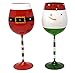 Gift Boutique Christmas Wine Glasses 16.8 Oz Set of 2 Festive Santa Belt and Snowman Drinking Goblets Cups with Stem Xmas Wineglass Gift Red Green and White Colored Painted Winter Glassware