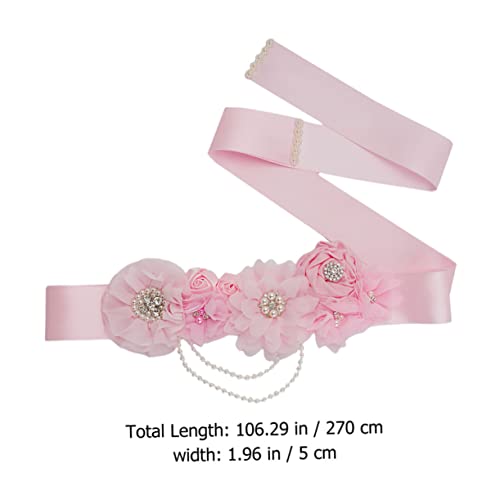 Bridal Waistband with Pearl Rhinestone Flower Design Maternity Wedding Dress Belt for Shower Party Decorative Bridal Girdle Ribbon Sash for Pregnant Brides Pink2