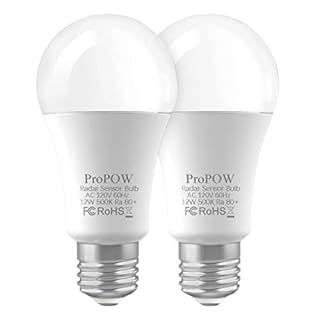 ProPOW Radar Motion Sensor Light Bulbs, A19 12W (100 Watt Equivalent) Daylight E26 Outdoor Auto on/Off Motion Detector Lights for Outside, Porch, Garage, Driveway, Patio,(1100LM, 2-Pack)