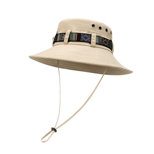 [ZVCXOE] サファリハット メンズ UPF50＋ 通気速乾 吸汗 折りたたみ 完全遮光 チンストラップ コンパクト UVカット帽子 バケットハット 紫外線対策 日焼けつば広 日除け 軽量 小顔 釣り 海 自転車 登山 アウトドア カーキ