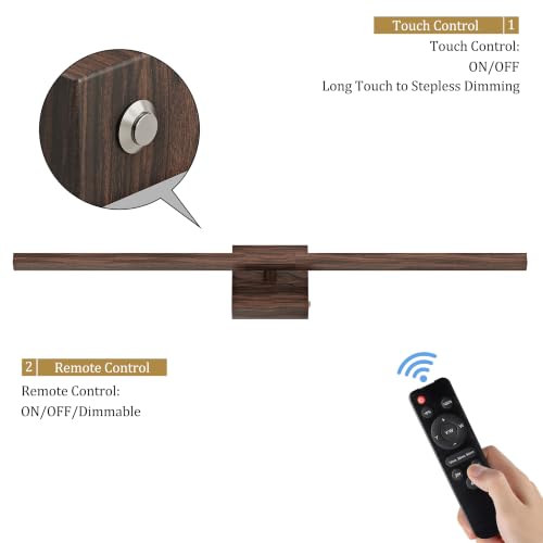 Image of Rayogale Walnut Battery Operated Wall Sconce with Remote Control 40 Inch | 3000 /4500 /6000K Dimmable 8000mAh Wireless Rechargeable Wall Sconces Set of Two with Timer for Living Room, Bedroom, TV
