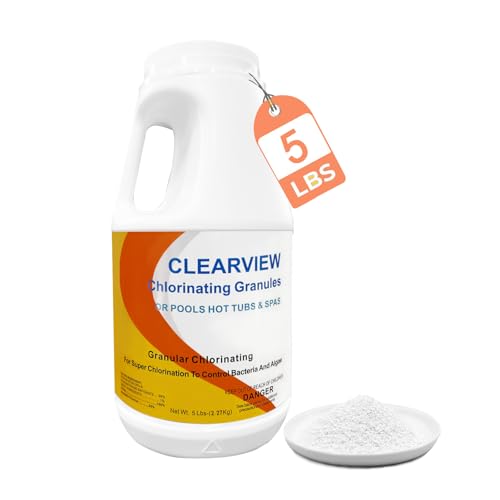 ClearView Chlorine Granules 5 Lbs for Swimming Pools, Pool Chlorine Shock Granular Sanitizer for Spas, Fast Dissolving Chlorinating Granules for Hot Tubs