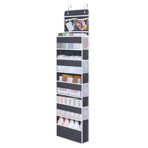 Image of Univivi Over The Door Organizer, 6 Shelf Door Hanging Organizer Nursery Door Storage with PVC Pockets 8 Side Pockets for Bathroom,Cosmetics and Nursery Baby Essential