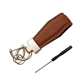 Augeny Leather Car Keychain, 360 Degree Rotatable Key Holder with Anti Lost D-ring, Universal Auto Key Chain Accessories (Golden & Brown)