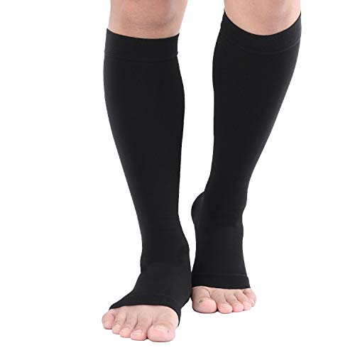Image of TOFLY 30-40mmHg Medical Graduated Compression Socks for Men & Women, Open Toe Knee High Compression Socks, Firm Support for Circulation Recovery, Shin Splints, Varicose Veins, Edema,Nursing, Black XL