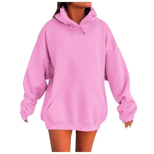 Generisch 2025 - Sudadera con capucha de color liso para mujer con hombros superpuestos, bolsillos, cómoda y elegante sudadera de cuerpo completo, RD1., S