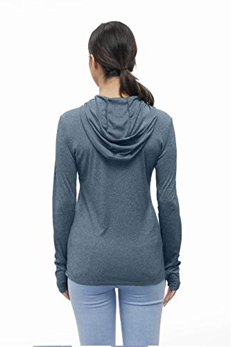 Women's Performance Athletic Running T Shirt Long Sleeve Hiking Pullover Hoodie Workout Tops for Women with Thumb Holes Navy Blue L