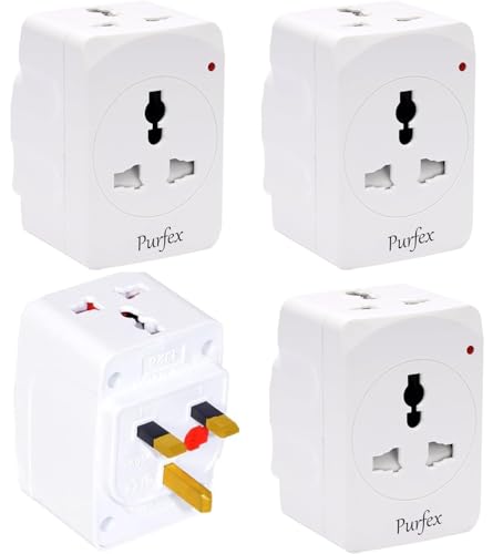 Purfex 3-Way Multi Plug Adapter | Compact Triple Socket Extension with 13A Fuse for Home Office & Travel (Pack of 3)