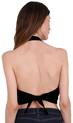 Image of THE BLAZZE 1381 Women's Basic Sexy Solid Backless Halter Neck Slim Fit Sleeveless Crop Top for Women