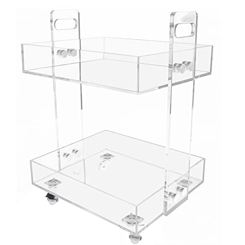 POAdwhmnr 2-Tier Clear Acrylic Serving Cart with Wheels - Modern