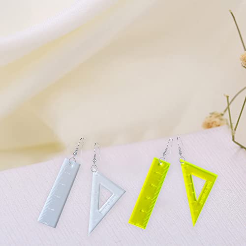 Seakuur 4 Pairs Asymmetrical Triangle Straight Ruler Earrings Dangle Earrings Blue Drop Earrings Math Teacher Jewelry Gift 80S Party Favors Set (4 Pairs- White+Yellow+Orange+Blue) #TOP5