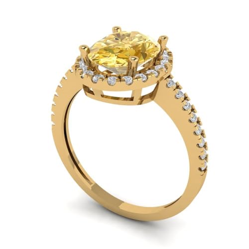 2.27 ct Oval Cut Natural Citrine 14k White Gold Halo Solitaire with Accents Wedding Engagement Bridal Promise Ring2