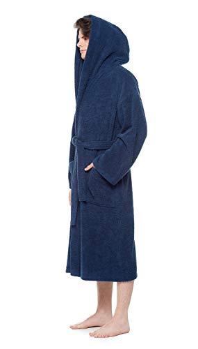 Arus Men's Hooded Classic Bathrobe Turkish Cotton Robe with Full Length Options3