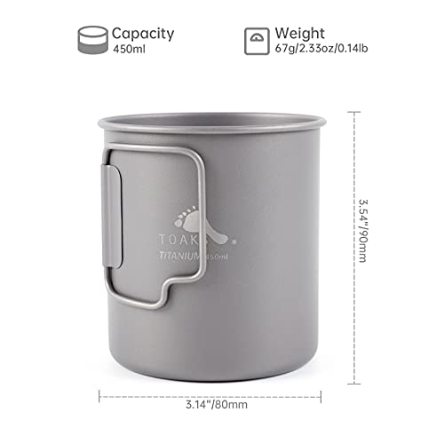TOAKS 450ml Titanium Cup Backpacking Camping Coffee Pot Mug Ultralight Camping Tableware, 450 ml - Image 2