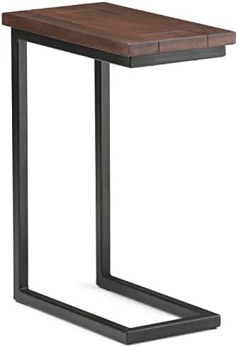 SIMPLIHOME Skyler 18-inch Wide Solid Mango/Metal Industrial C-Shaped End Table in Dark Cognac Brown/Black for Living Room, Office, or Bedroom, Assembled
