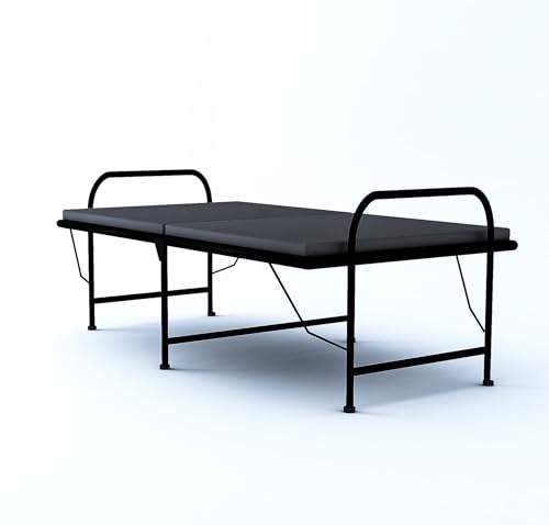 Image of Wrought Iron Metal Frame Single Bed with Raxin Cushion Matters | Foldable Bed with Cushions for Bedroom Kids Room Hall Home | (Matt Finish Black)