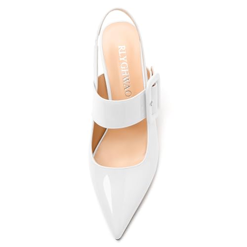 Women's Pointed Toe Pumps - 2.55" Chunky Mid Heel Slingback with Adjustable Buckle, Solid Color Dress Shoes for Work, Dates & Balls3