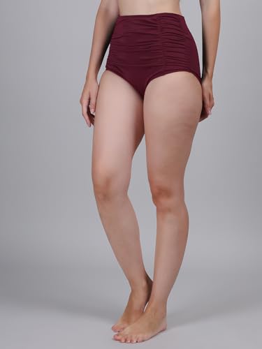 Image of High Waisted Swimsuit Bottom Tummy Control Ruched Bikini Bottom Vintage Bathing Swim Shorts for Women