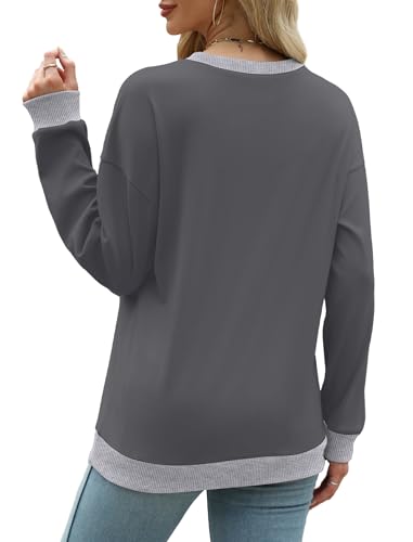 Image of Saloogoe Sweatshirts for Women Crewneck Long Sleeve Loose Fit Tops Color Block Ribbed Trim Fashion 2025