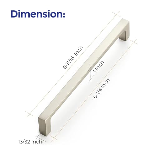 Image of Ravinte 30 Pack Solid 6-1 /4 Inch Kitchen Square Cabinet Handles Brushed Nickel Pulls Drawer Pulls Cabinet Hardware Kitchen Handles
