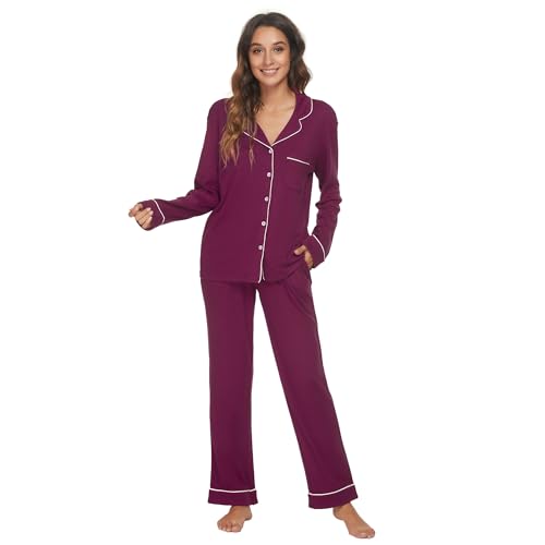 Image of HEARTNICE Womens Pajama Set, Soft Long Sleeve Pajamas & Long Pants with Pockets, Button-up Sleepwear Lounge Pjs