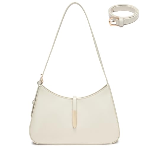 Keyli Bolsa de ombro moderna feminina de couro vegano ajustável, bolsas Hobo, bolsas com alça longa, Bege A