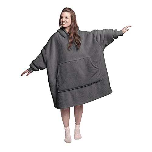 Silentnight Snugsie Oversized Hoodie Blanket Charcoal Ultra Soft Fleece Warm Cosy Comfy Wearable Big Pocket Hoodie Blanket Throw for Adults Men Women Girls and Teens, 543606GE