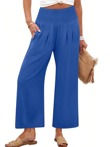Image of ANRABESS Womens Wide Leg Palazzo Pants with Pockets | Lightweight Breathable High Waisted Pants, Beach Vacation Flowy, Lounge & Casual Summer Trousers
